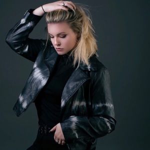 Tie dye faux leather jacket